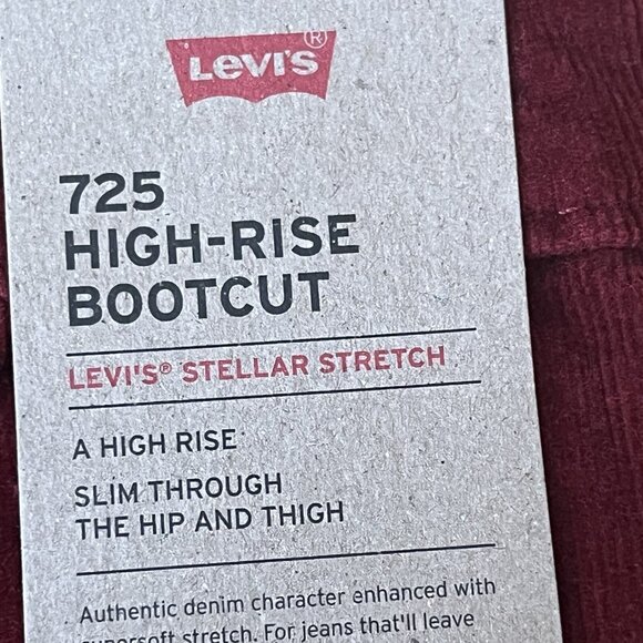 Levi's 725 Women's Stellar Stretch Burgundy Corduroy Pants Size 32 Boot Cut NWT - Picture 5 of 11
